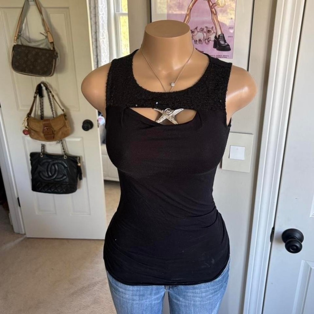 y2k 2000s inc grunge black cutout fitted tank top